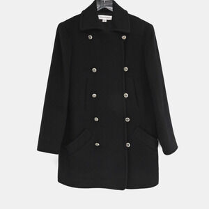 Vtg‎ ANNE KLEIN Womens Wool Pea Coat Size XS Black Mid Double Breasted USA 90s
